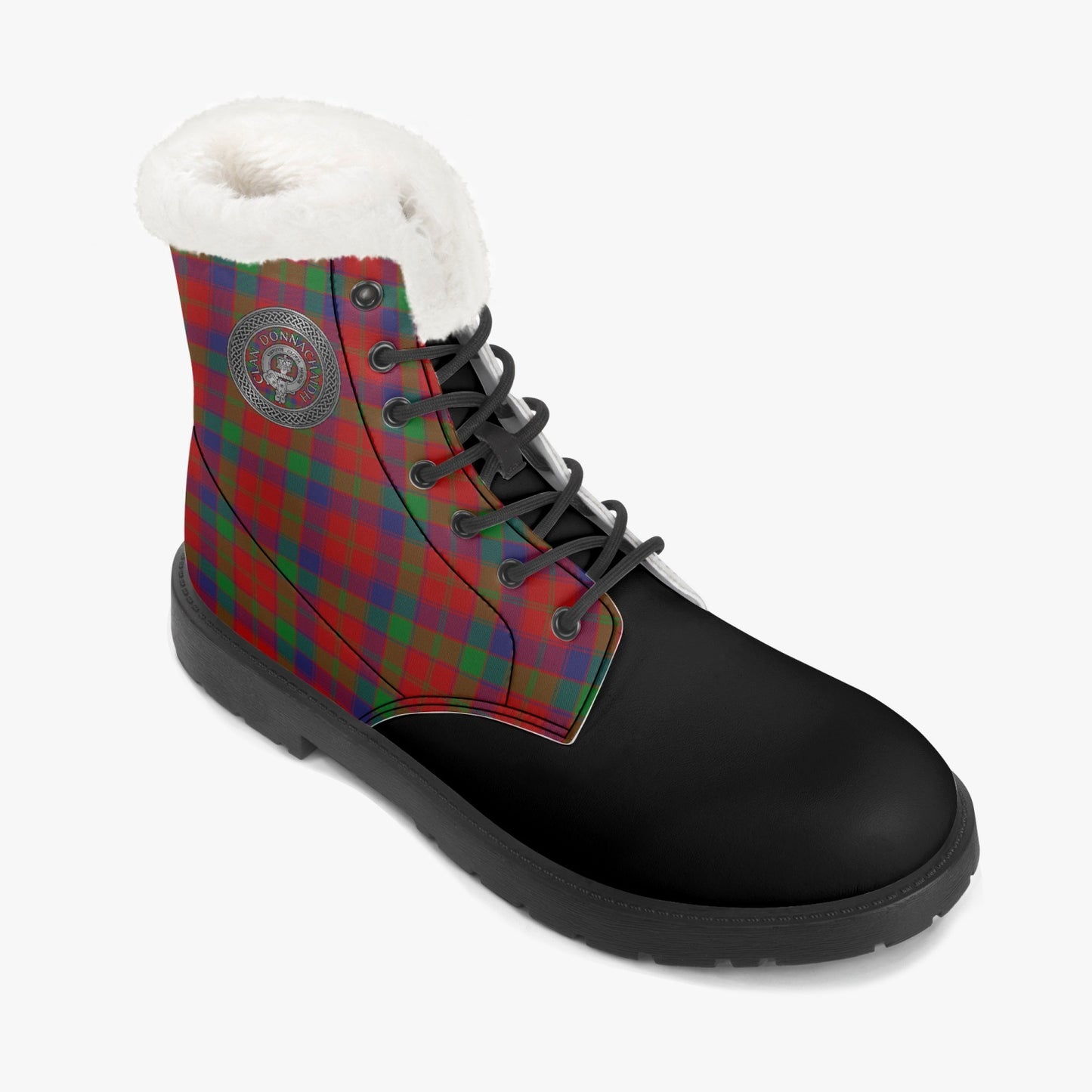 Clan Donnachaidh (Robertson) Crest & Hunting Tartan Faux Fur Leather Boots