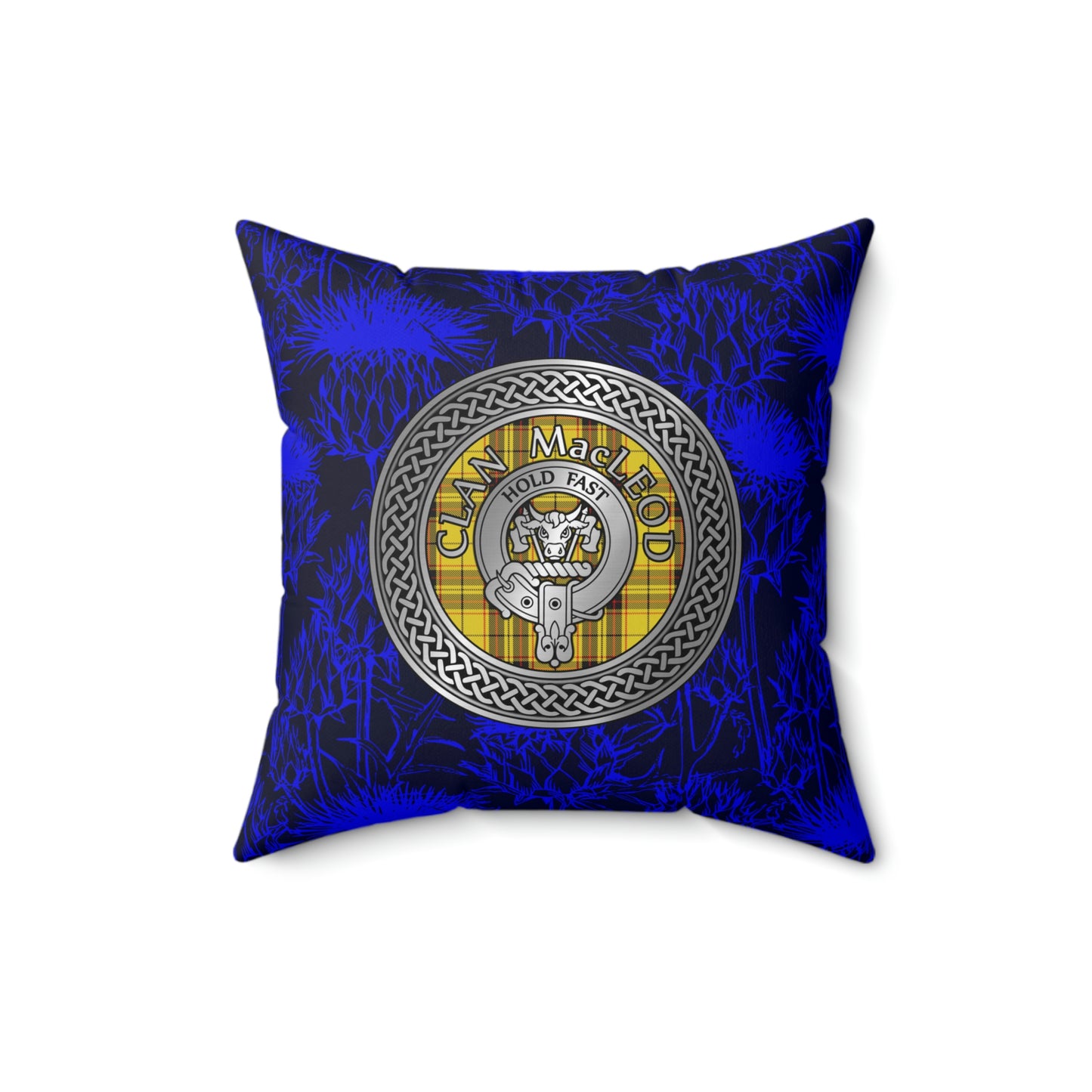 Clan MacLeod Crest & Tartan Knot Spun Polyester Square Pillow