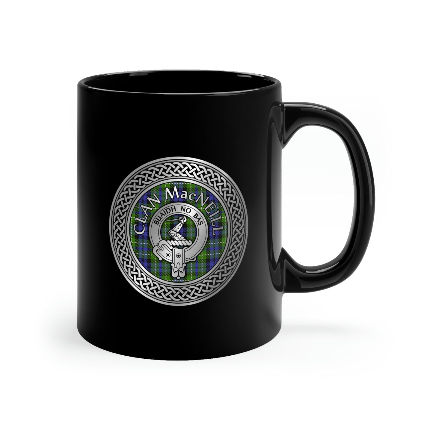 Clan MacNeill of Gigha Crest & Rainbow 11oz Black Mug