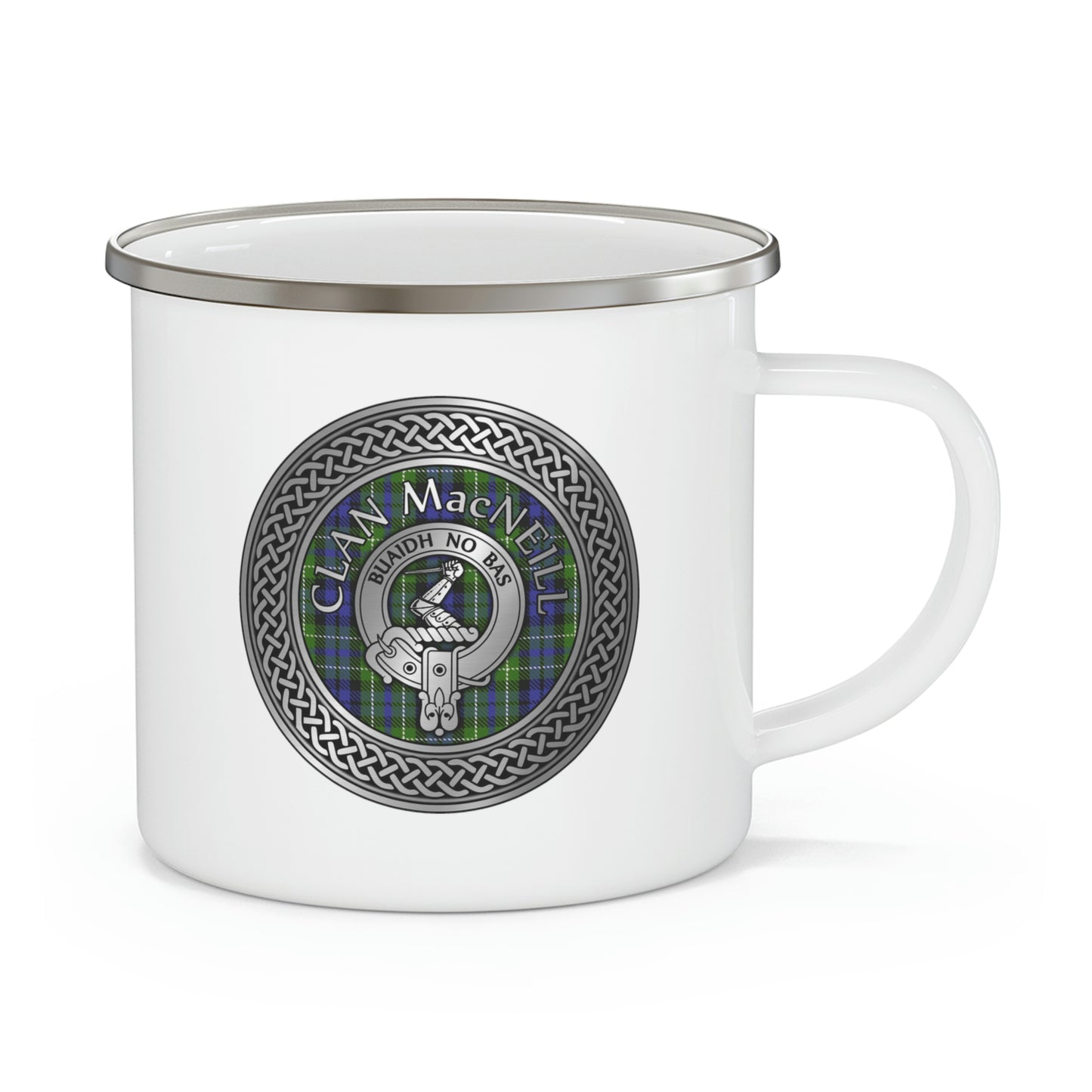 Clan MacNeill of Gigha Crest & Rainbow Enamel Camping Mug