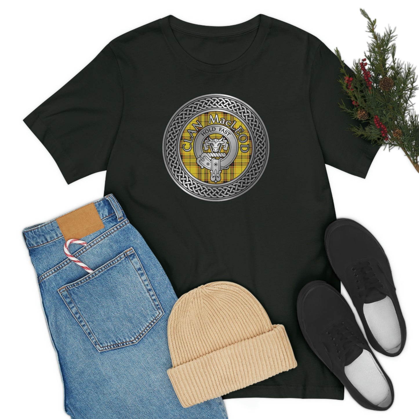 Clan MacLeod Tartan & Crest in Celtic Knot T-Shirt