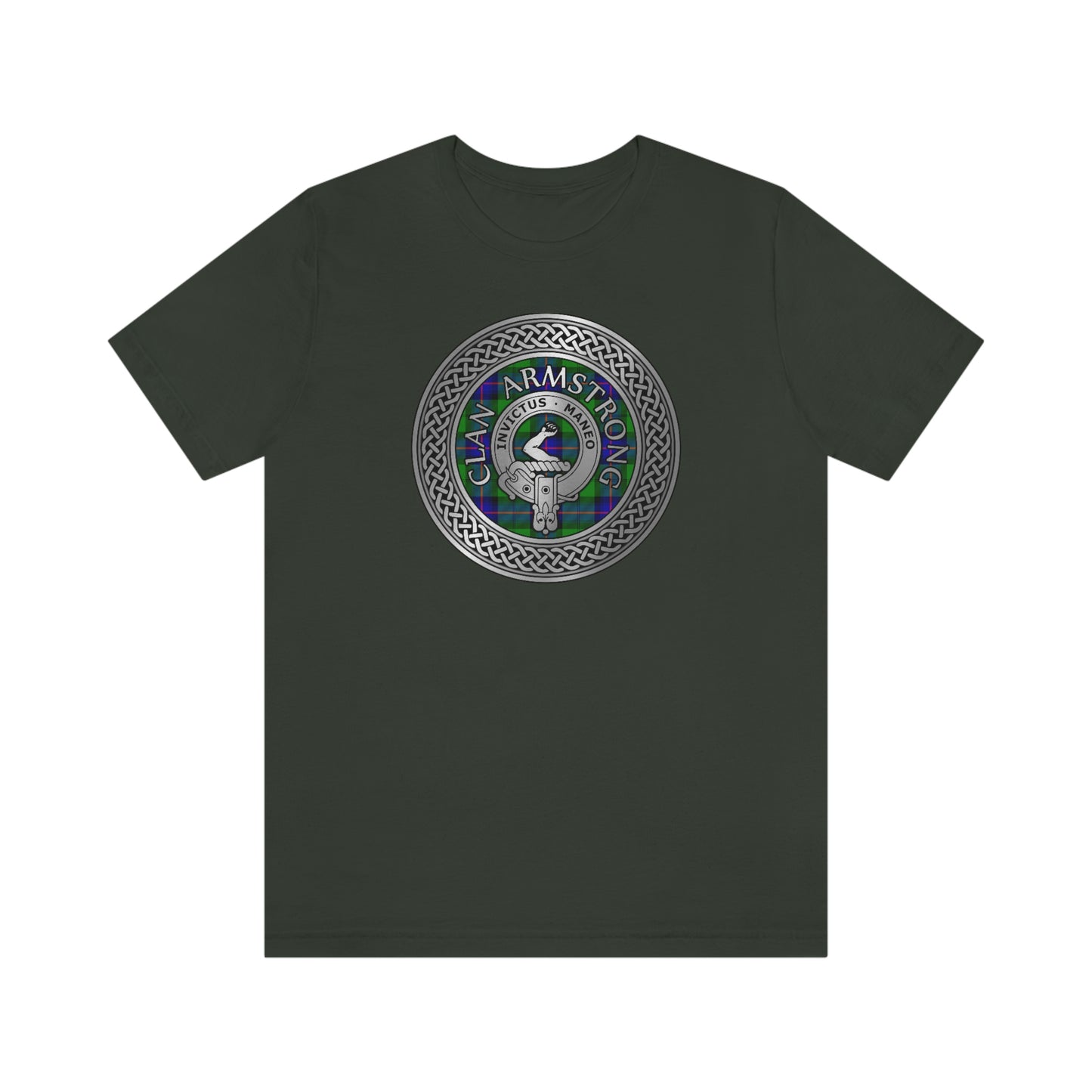 Clan Armstrong Tartan & Crest in Celtic Knot T-Shirt