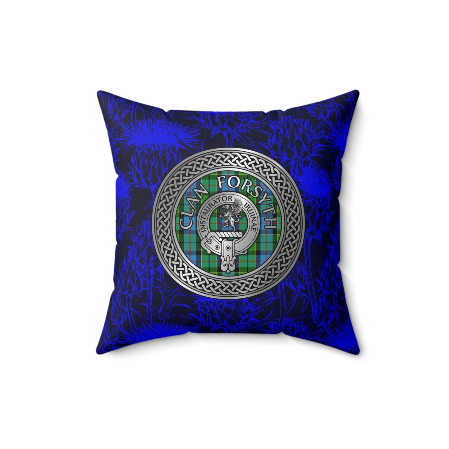 Clan Forsyth Crest & Tartan Knot Spun Polyester Square Pillow