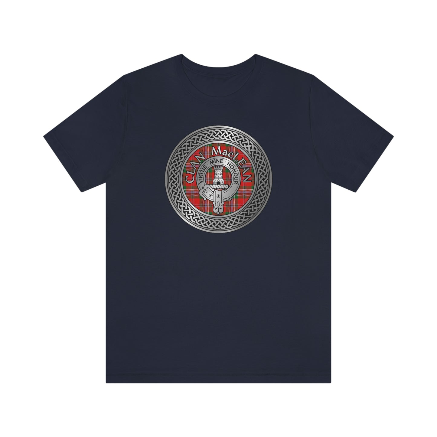 Clan MacLean Tartan & Crest in Celtic Knot T-Shirt