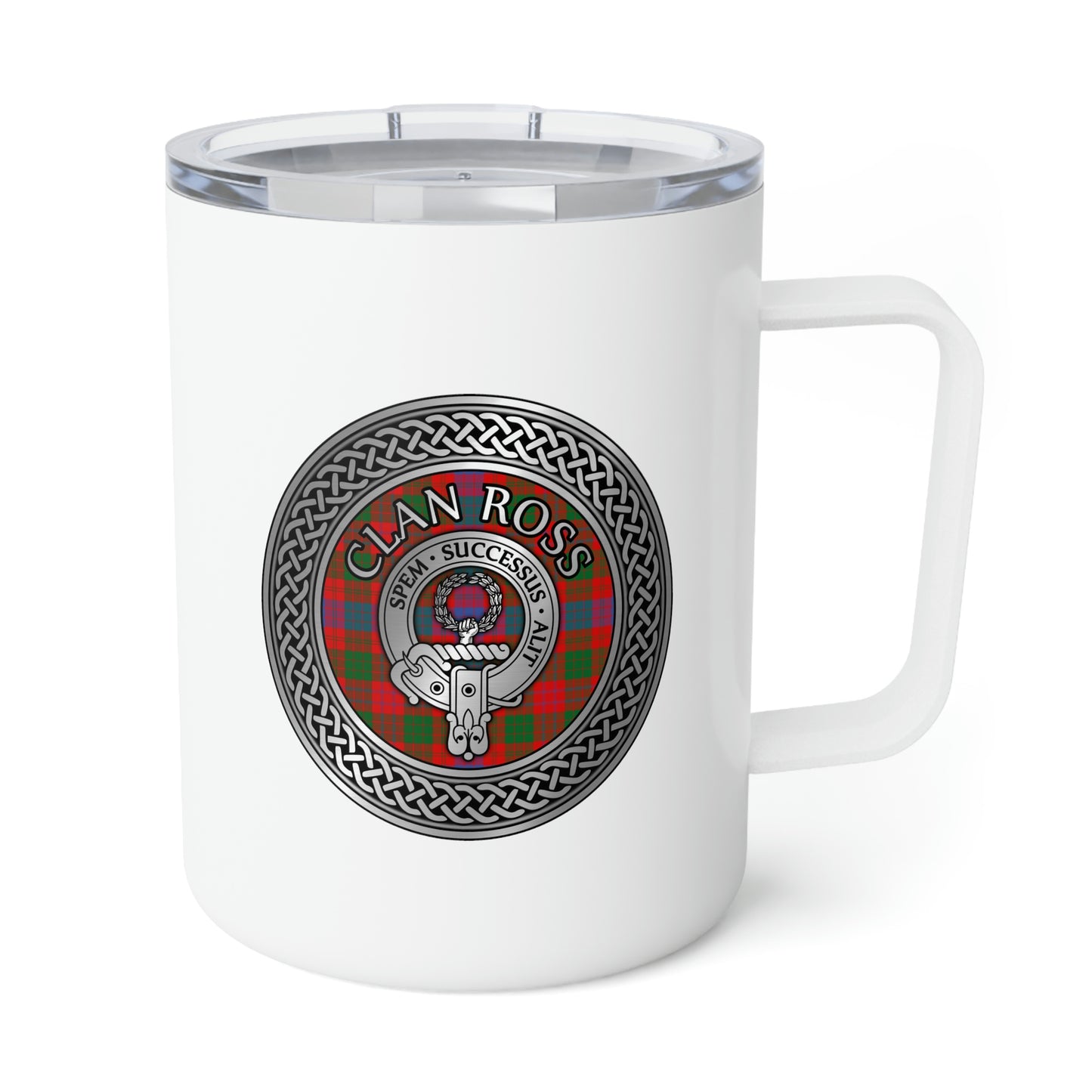 Clan Ross Crest & Tartan Insulated Coffee Mug, 10oz