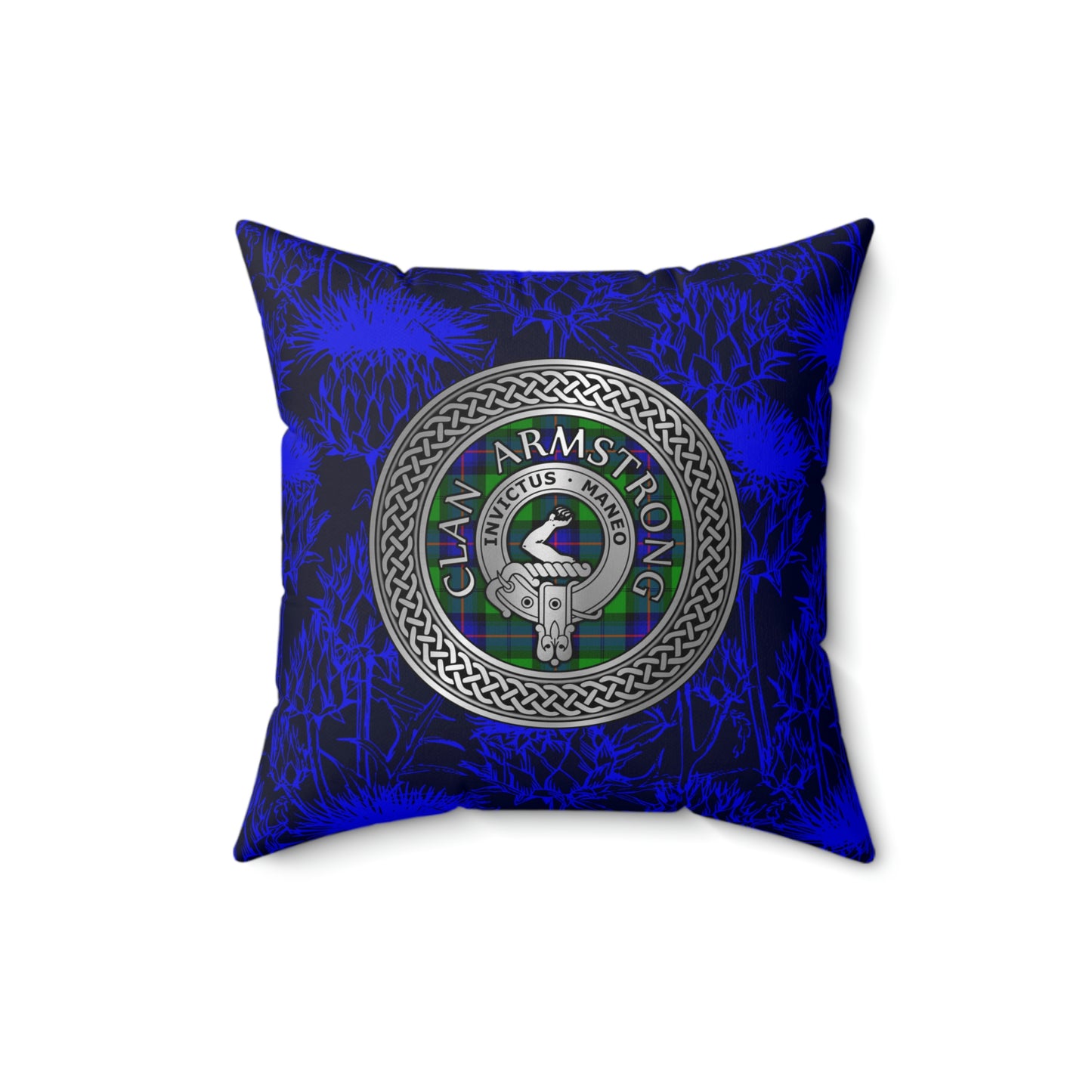 Clan Armstrong Crest & Tartan Knot Spun Polyester Square Pillow