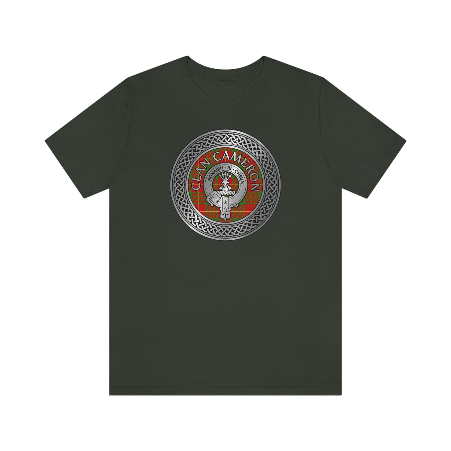 Clan Cameron Tartan & Crest in Celtic Knot T-Shirt