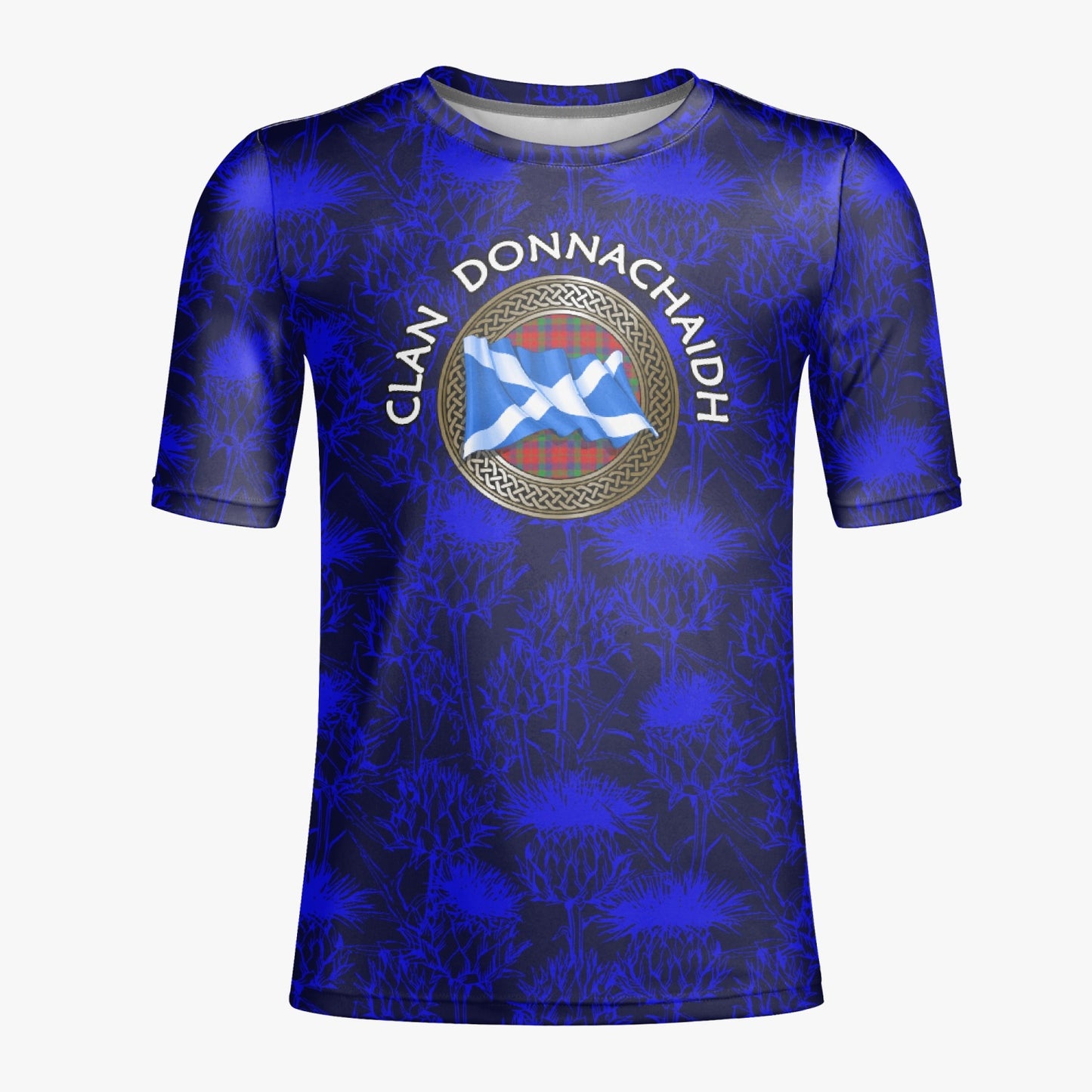 Clan Donnachaidh Tartan Knot & Flag on Scottish Thistle AOP Men T-shirt