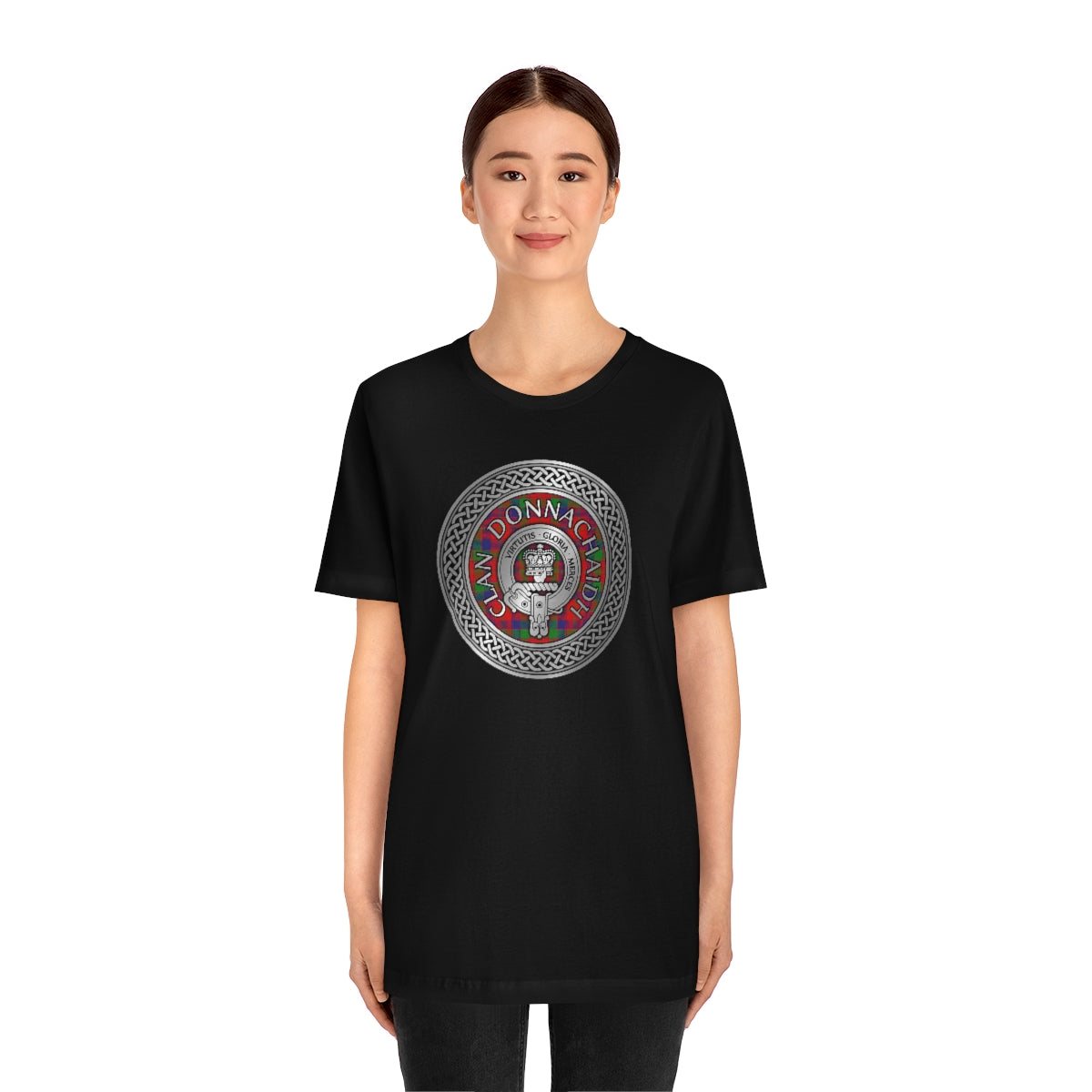 Clan Donnachaidh (Robertson) Crest & Tartan in Celtic Knot T-Shirt