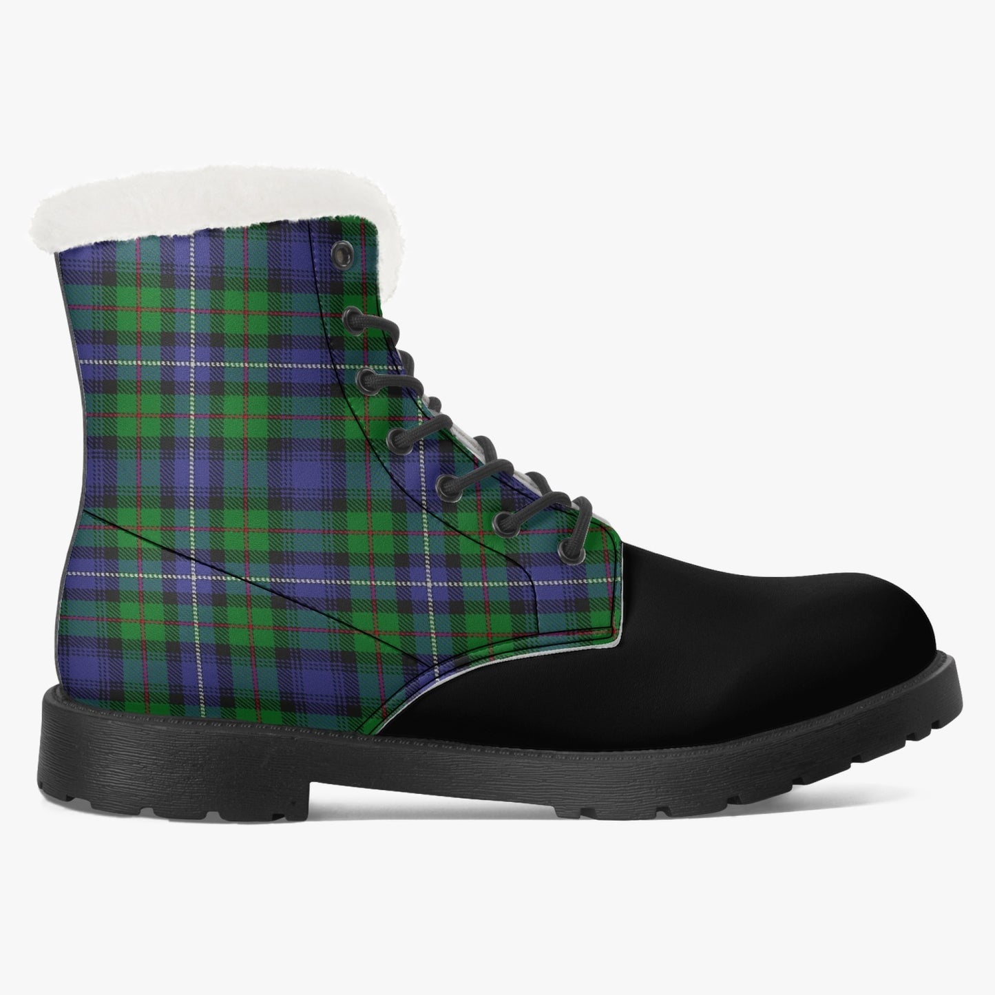 Clan Donnachaidh (Robertson) Crest & Hunting Tartan Faux Fur Leather Boots