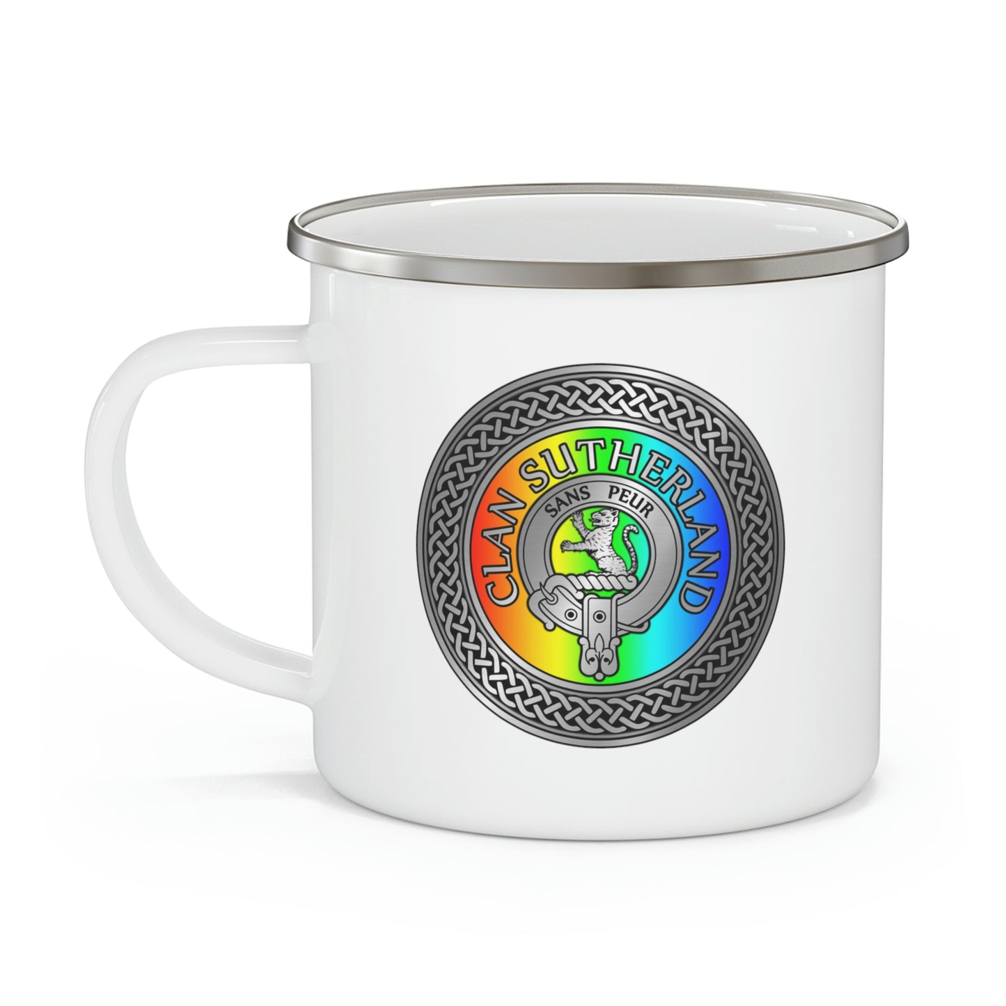 Clan Sutherland Crest & Rainbow Enamel Camping Mug