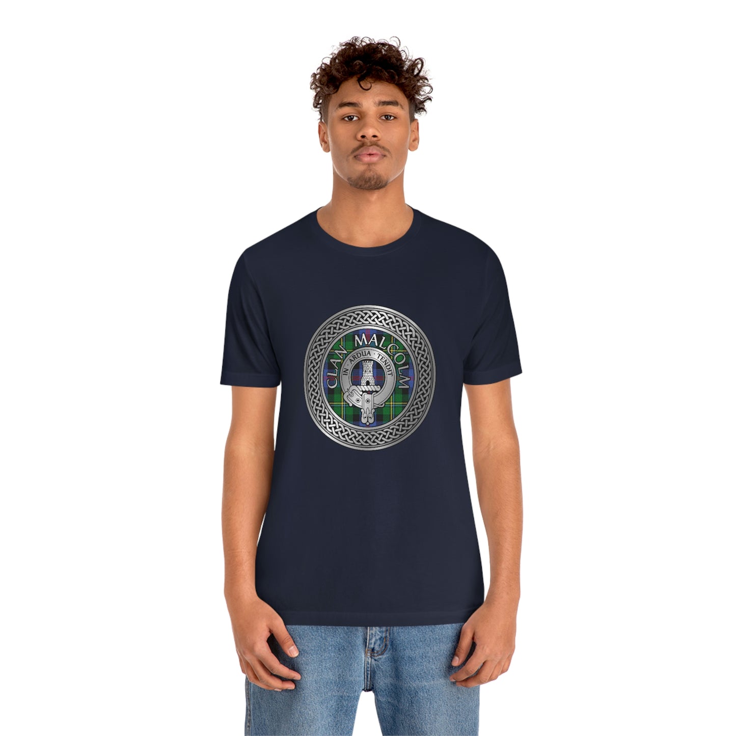 Clan Malcolm Crest & Tartan Knot T-Shirt