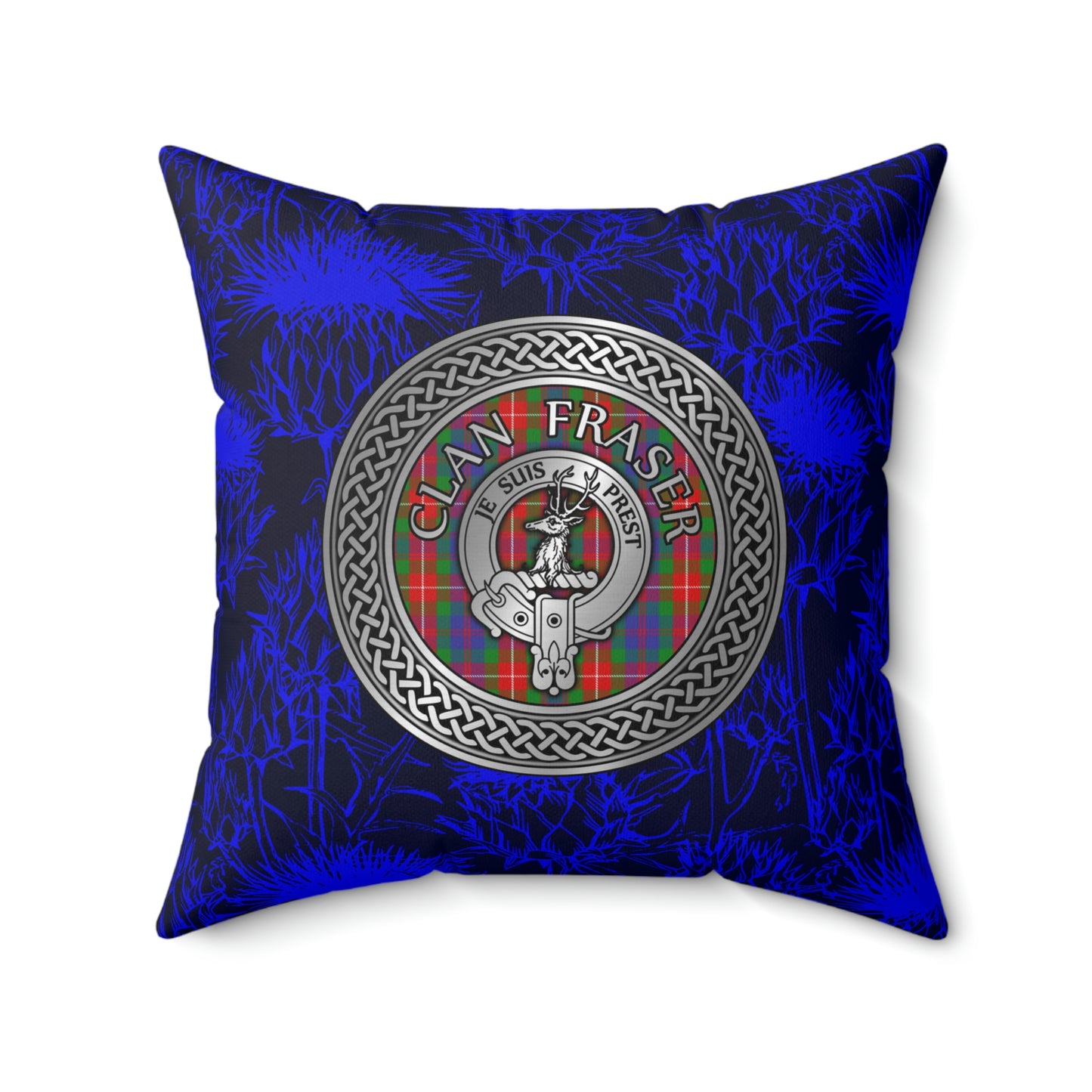 Clan Fraser of Lovat Crest & Tartan Knot Spun Polyester Square Pillow