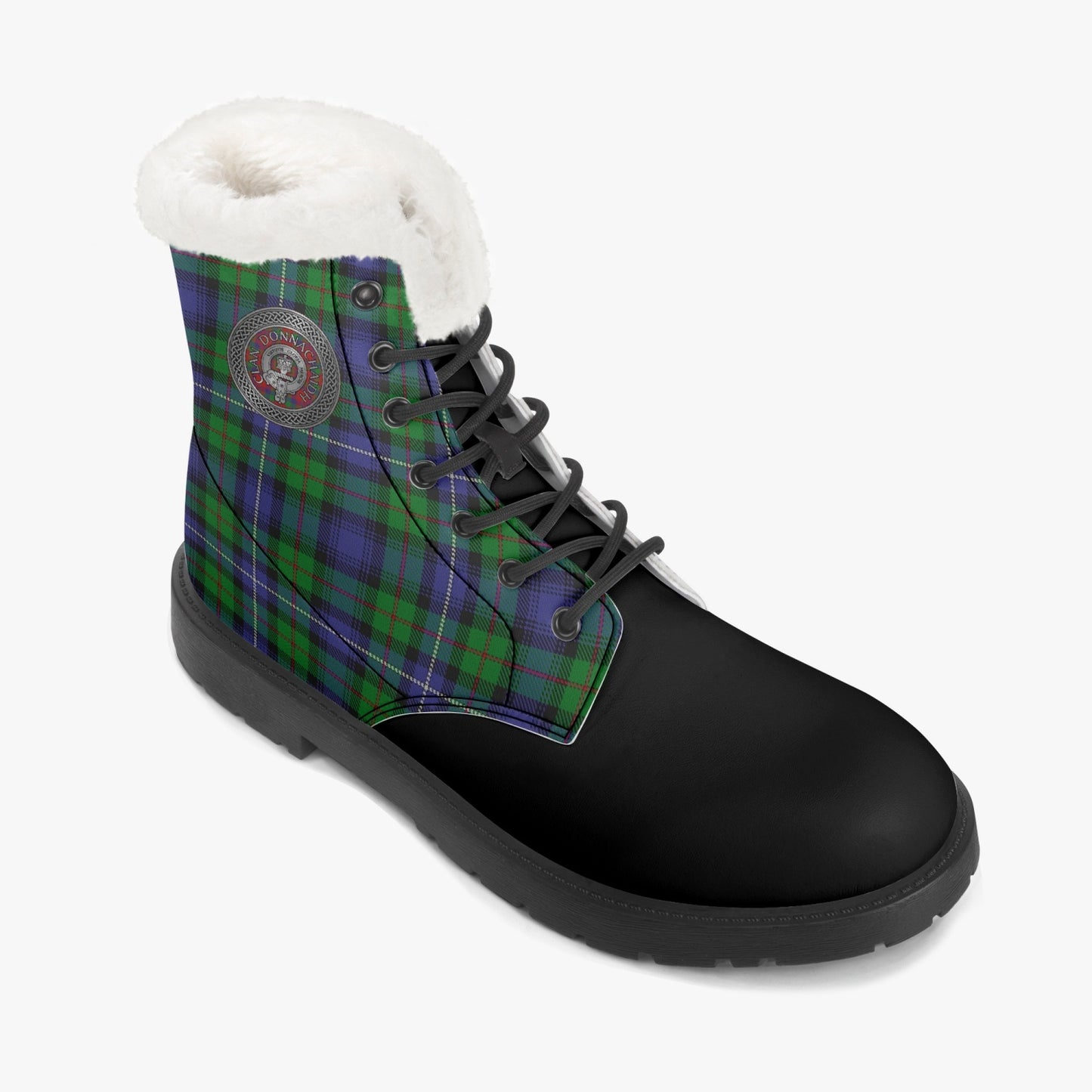 Clan Donnachaidh (Robertson) Crest & Hunting Tartan Faux Fur Leather Boots