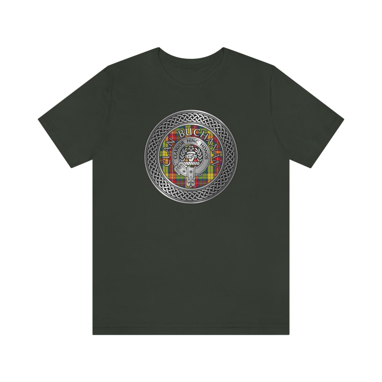 Clan Buchanan Tartan & Crest in Celtic Knot T-Shirt