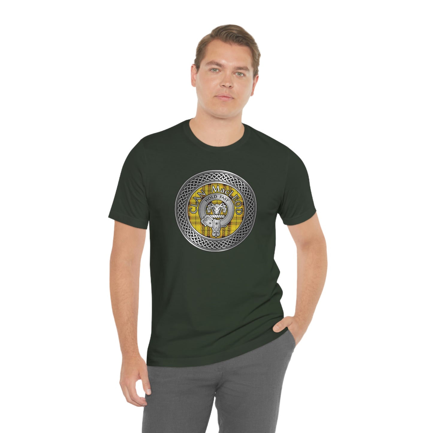 Clan MacLeod Tartan & Crest in Celtic Knot T-Shirt