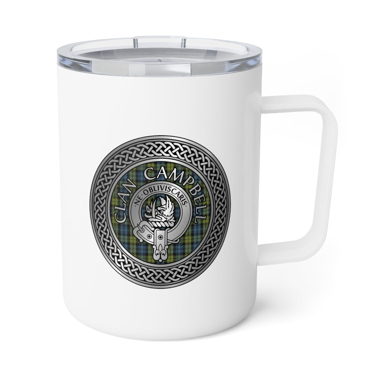 Clan Campbell Crest & Tartan Insulated Coffee Mug, 10oz