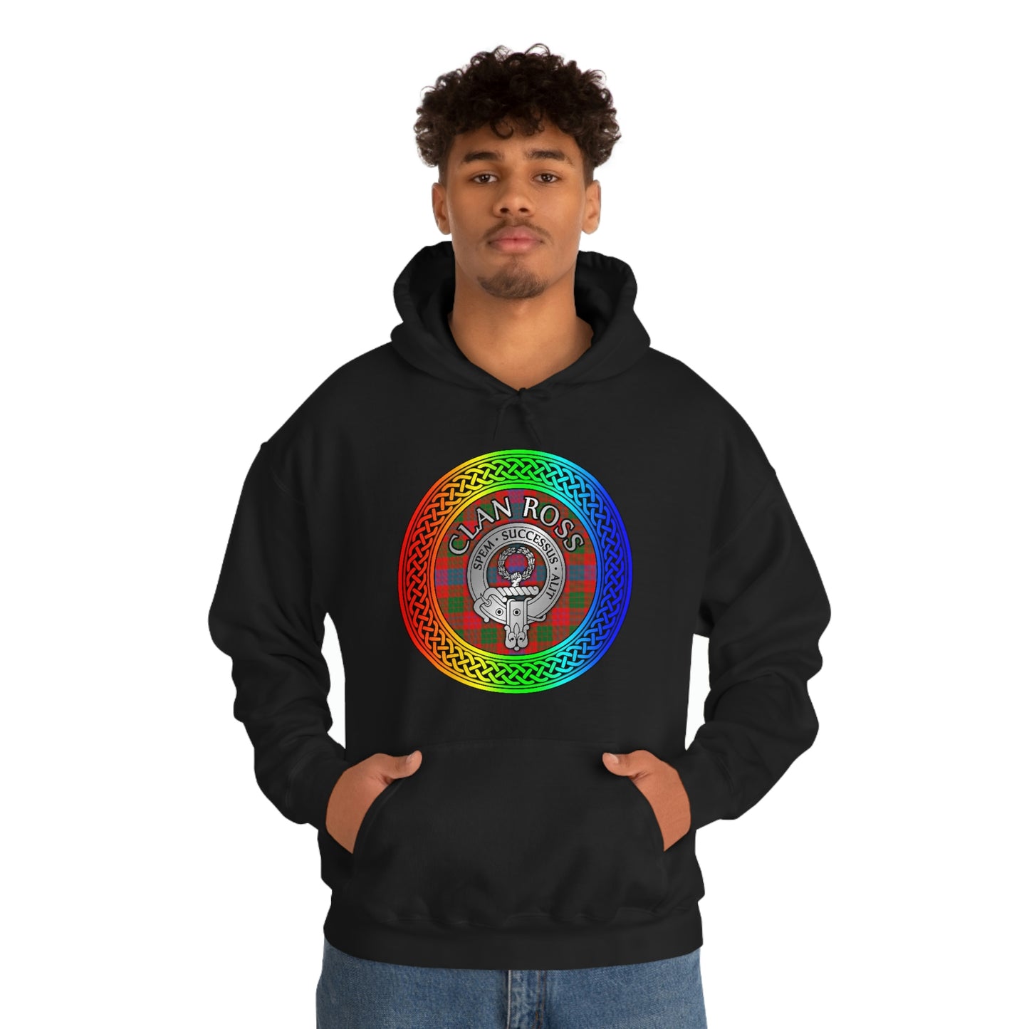 Clan Ross Crest & Tartan Rainbow Knot Unisex Heavy Blend™ Hooded Sweatshirt