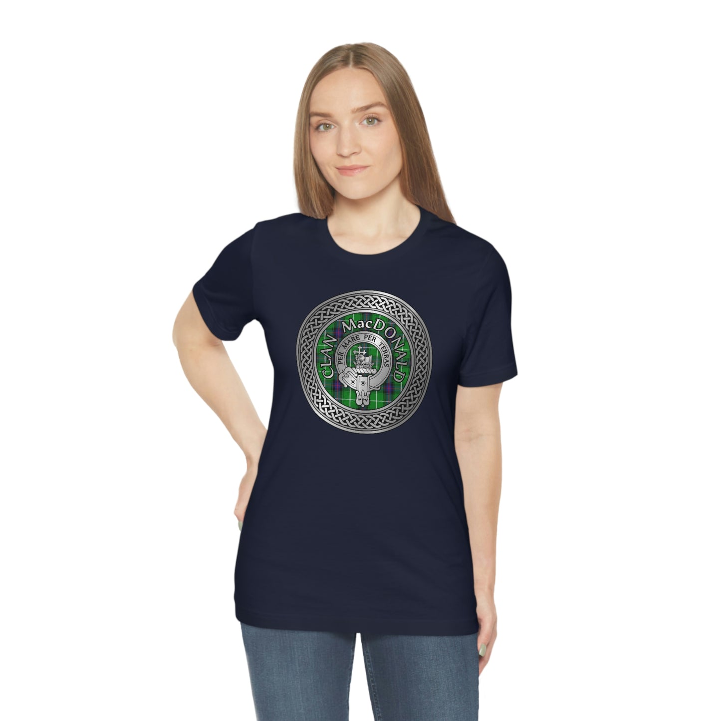 Clan MacDonald Tartan & Crest in Celtic Knot T-Shirt