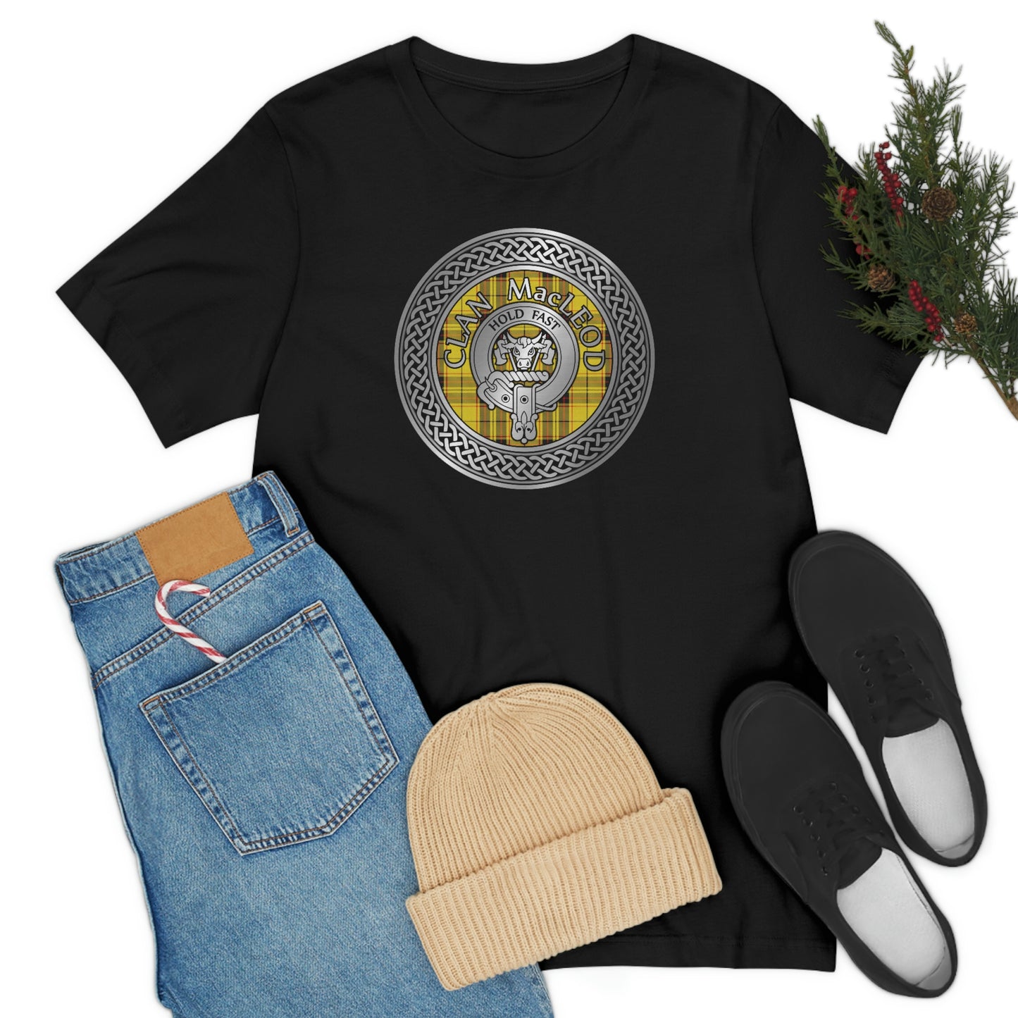 Clan MacLeod Tartan & Crest in Celtic Knot T-Shirt