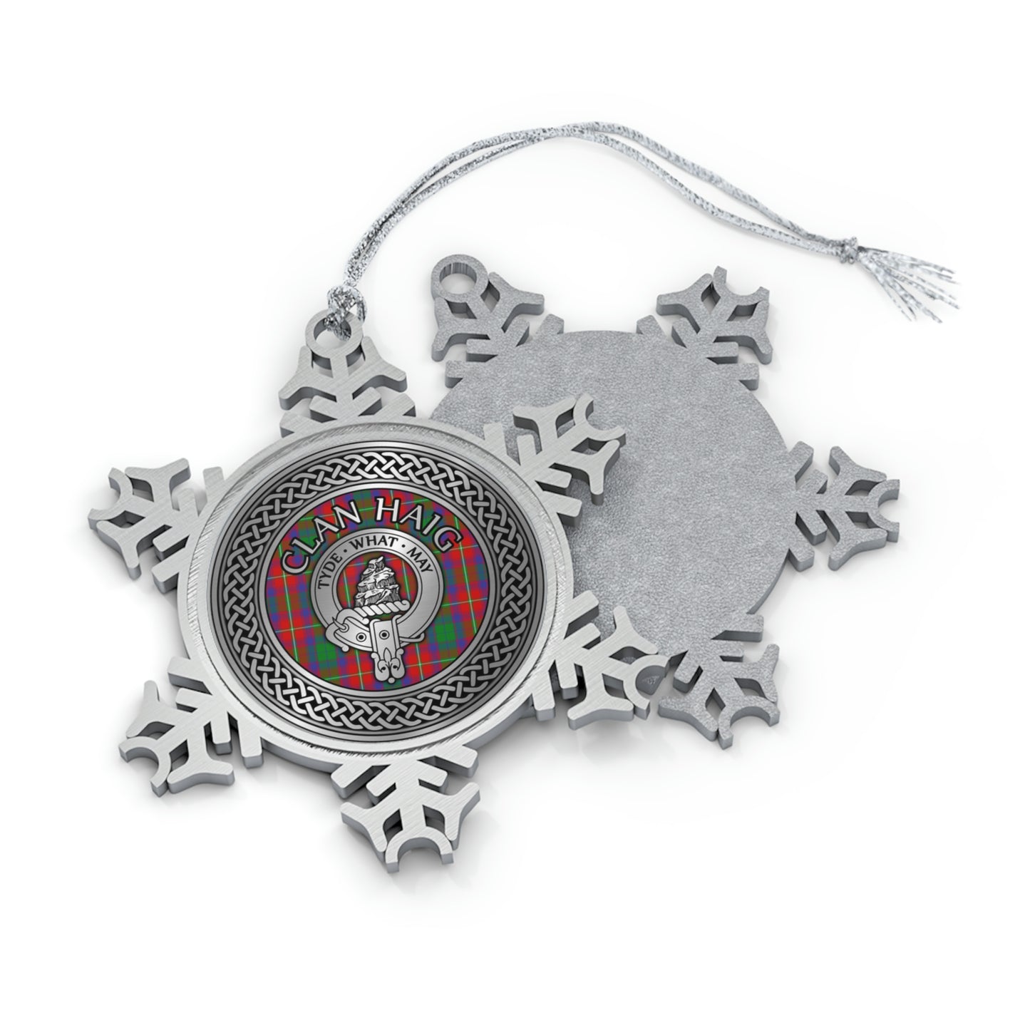 Clan Haig Crest & Tartan Knot Pewter Snowflake Ornament