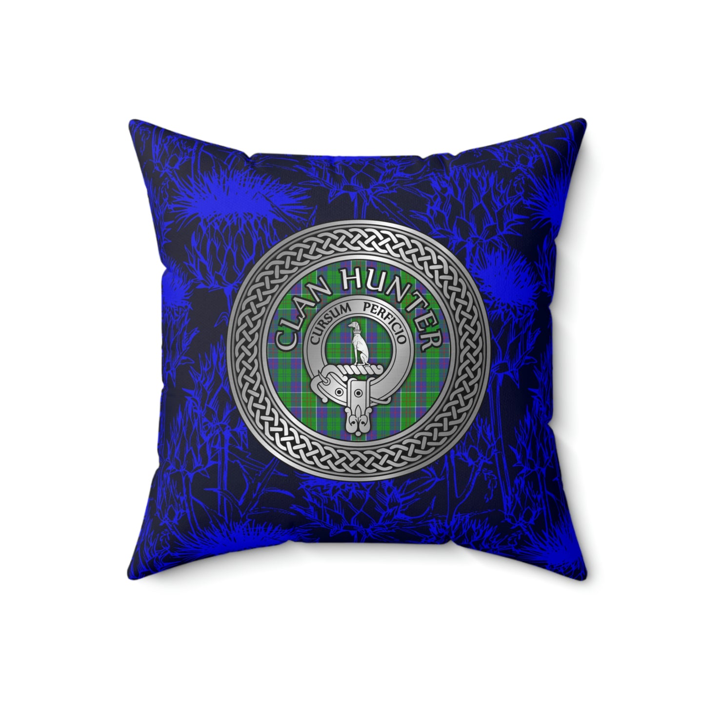 Clan Hunter Crest & Tartan Knot Spun Polyester Square Pillow