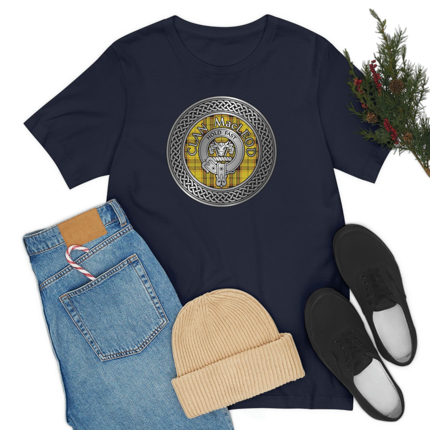 Clan MacLeod Tartan & Crest in Celtic Knot T-Shirt