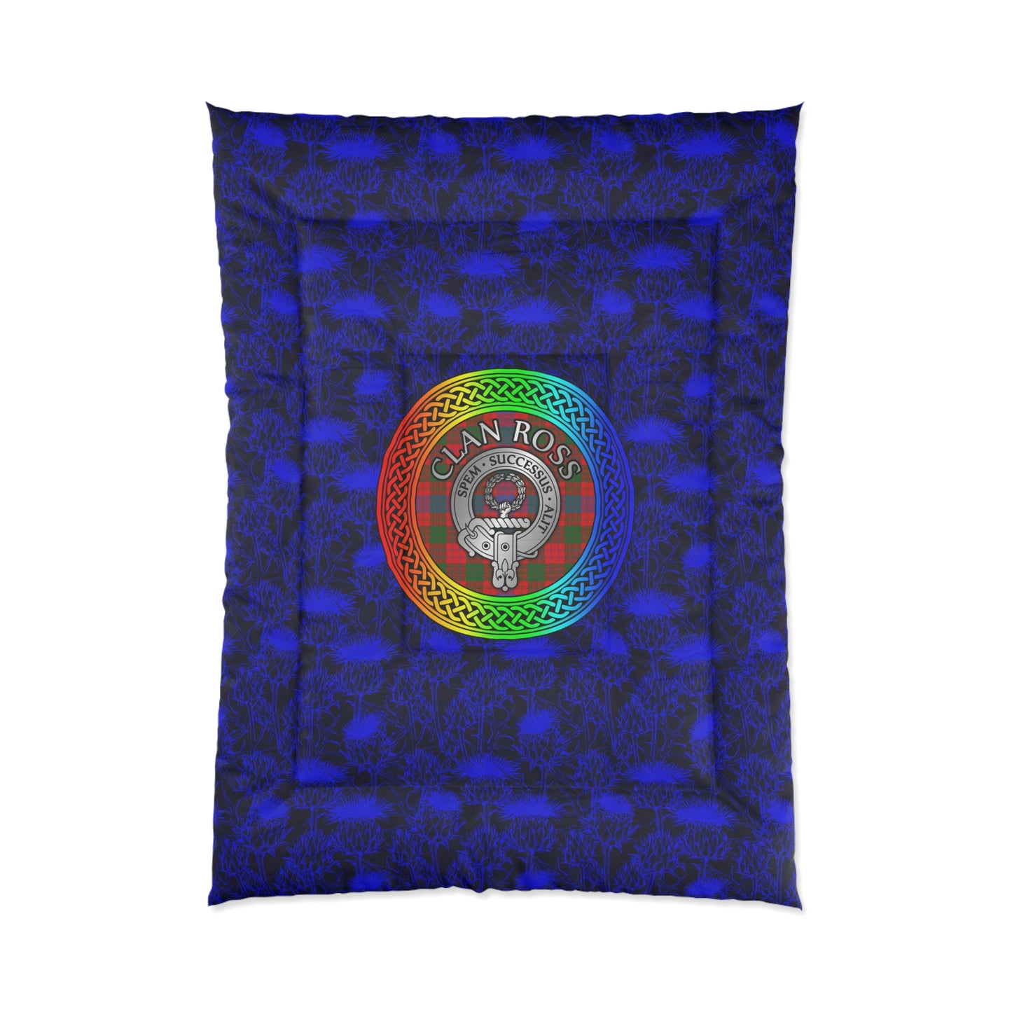 Clan Ross Crest & Tartan Rainbow Knot Comforter