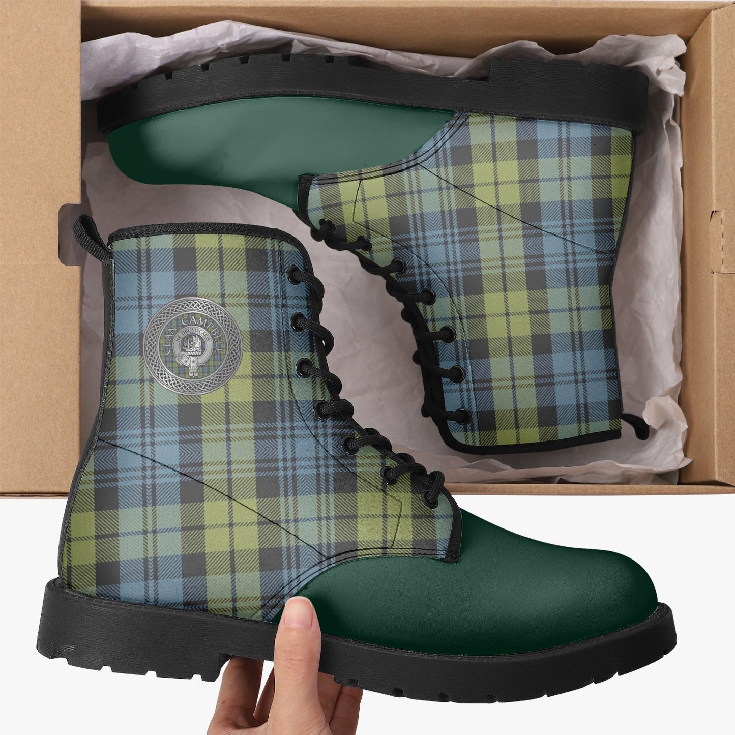 Clan Campbell Crest & Tartan Leather Boots