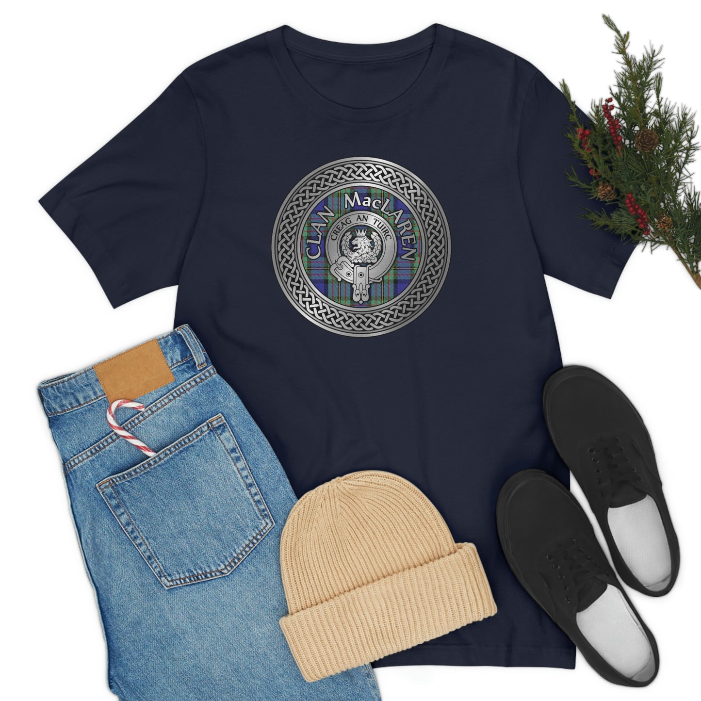 Clan MacLaren Tartan & Crest in Celtic Knot T-Shirt