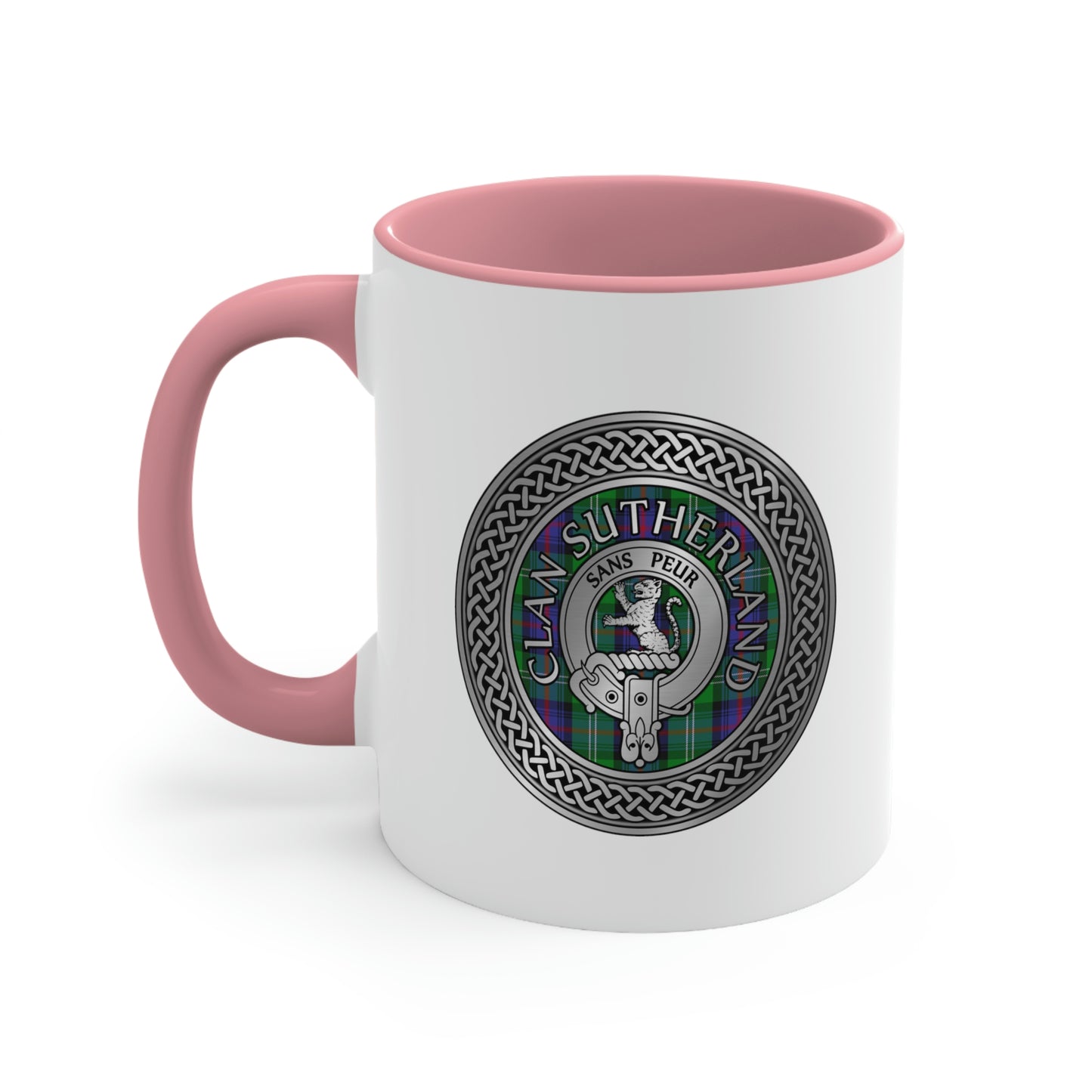 Clan Sutherland Crest & Tartan Accent Coffee Mug, 11oz