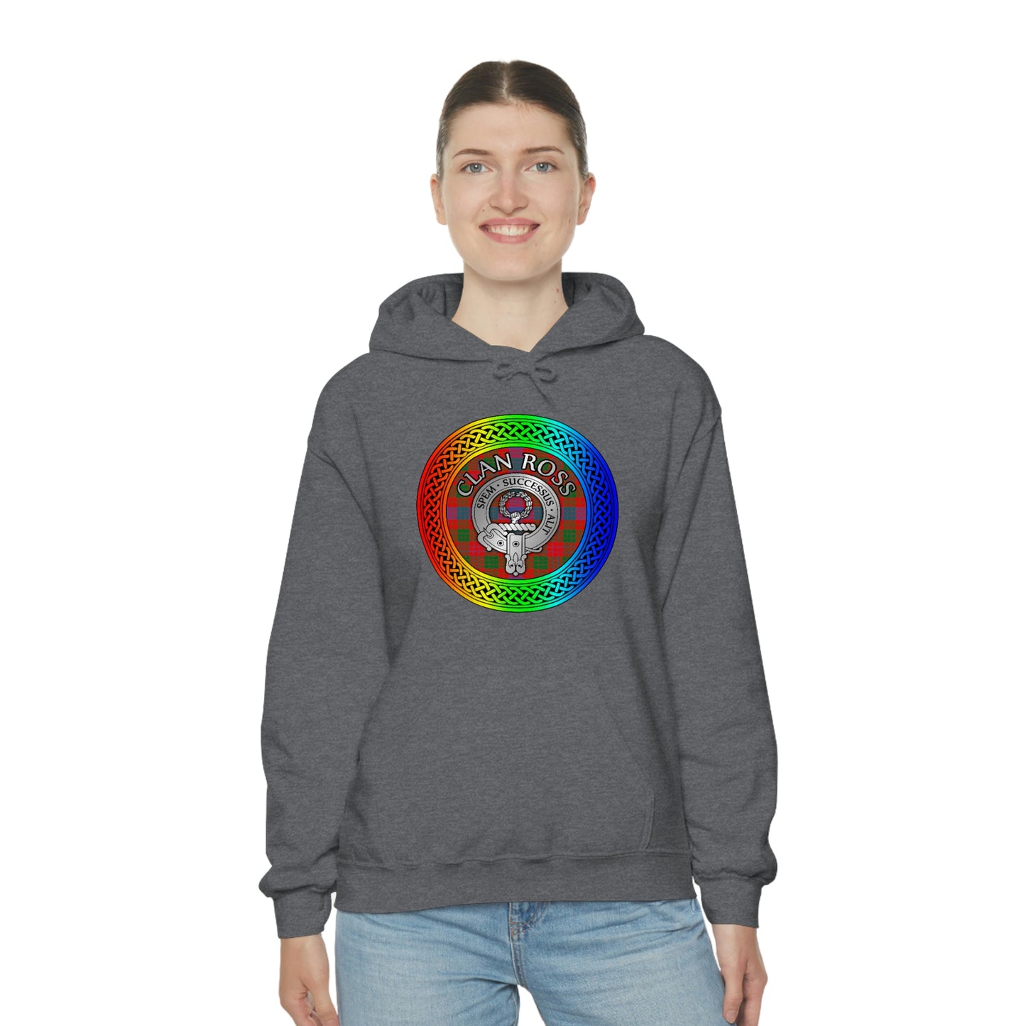 Clan Ross Crest & Tartan Rainbow Knot Unisex Heavy Blend™ Hooded Sweatshirt