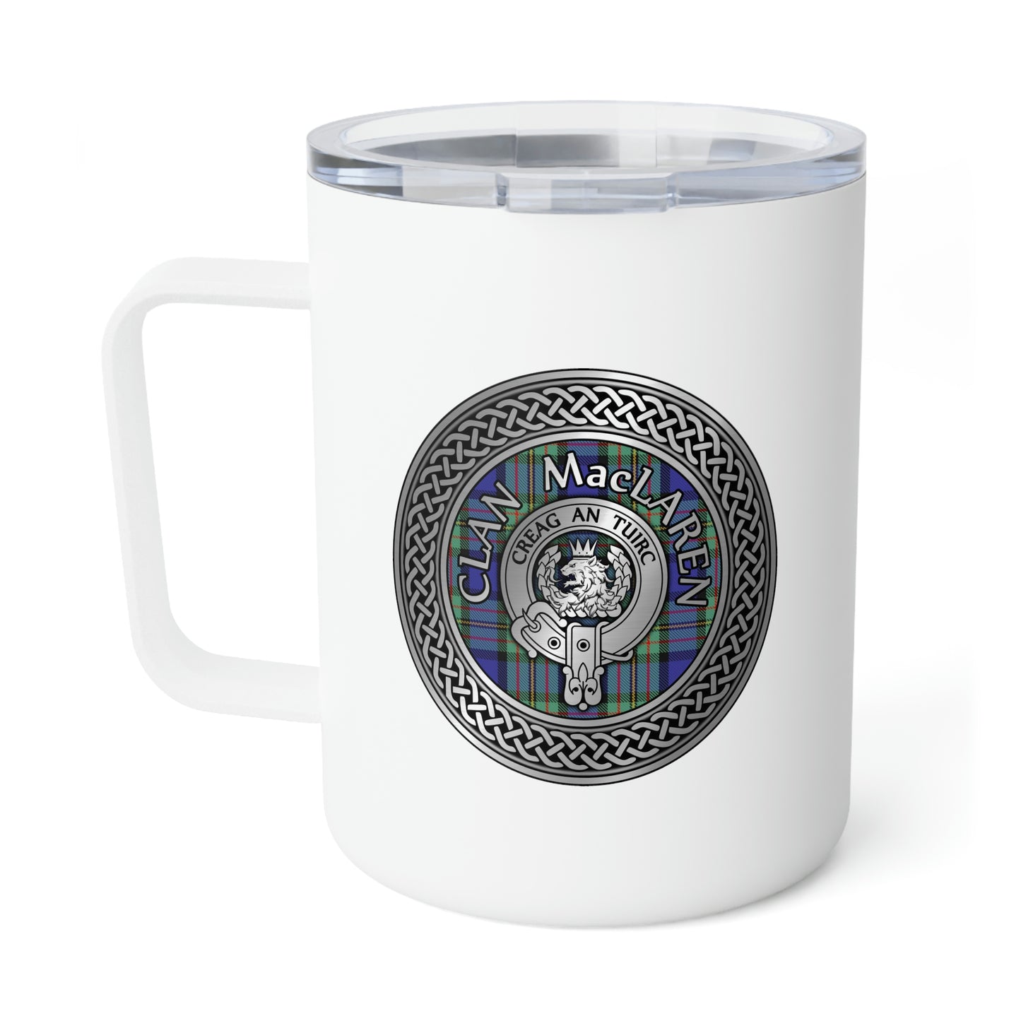 Clan MacLaren Crest & Tartan Insulated Coffee Mug, 10oz