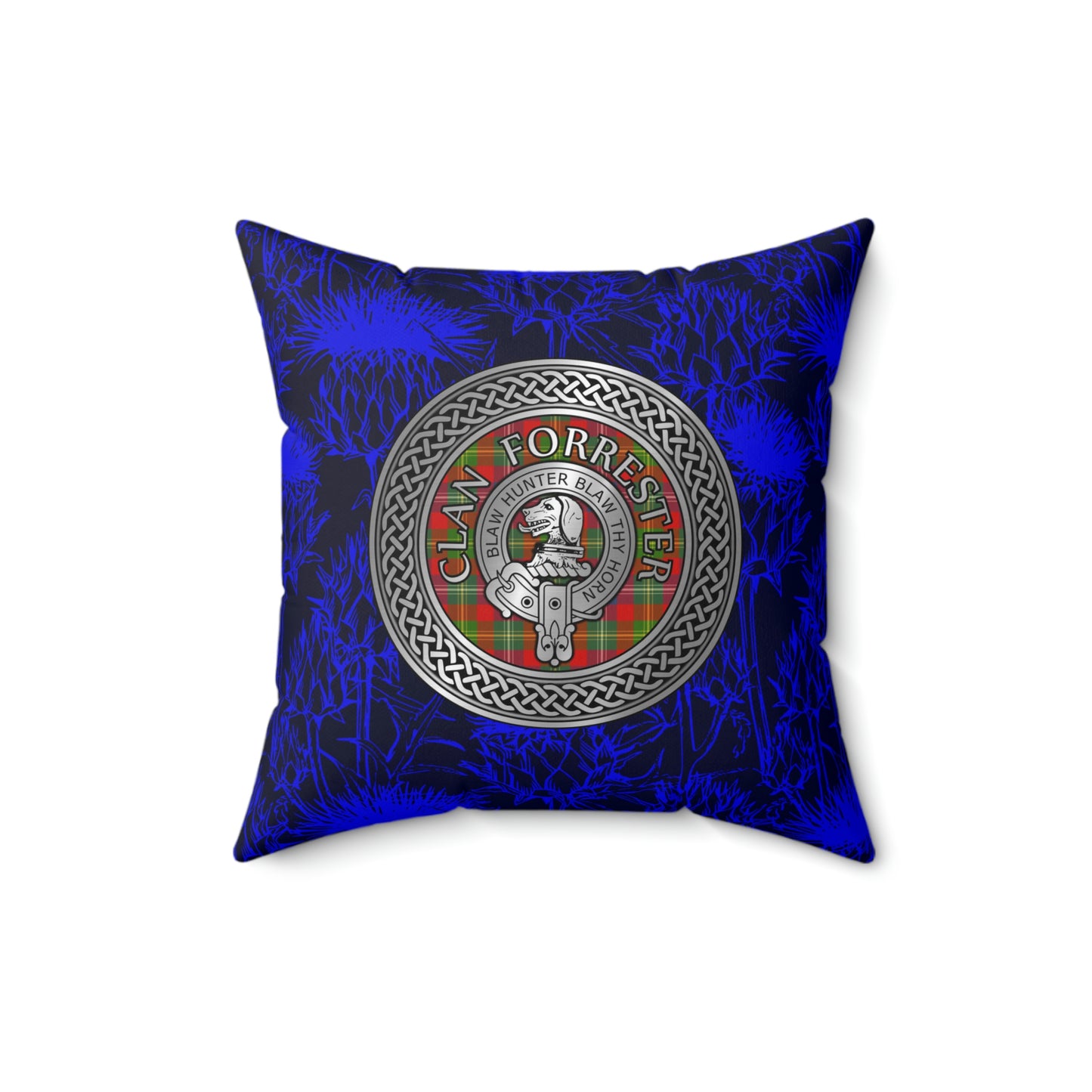 Clan Forrester Crest & Tartan Knot Spun Polyester Square Pillow