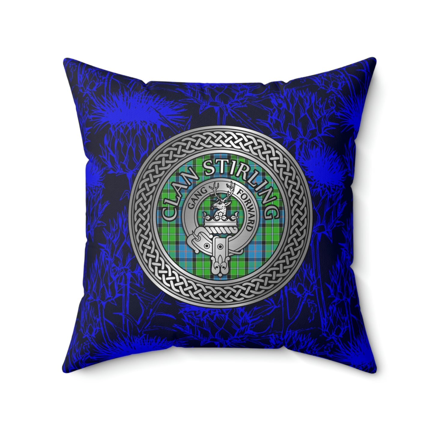 Clan Stirling Crest & Tartan Knot Spun Polyester Square Pillow