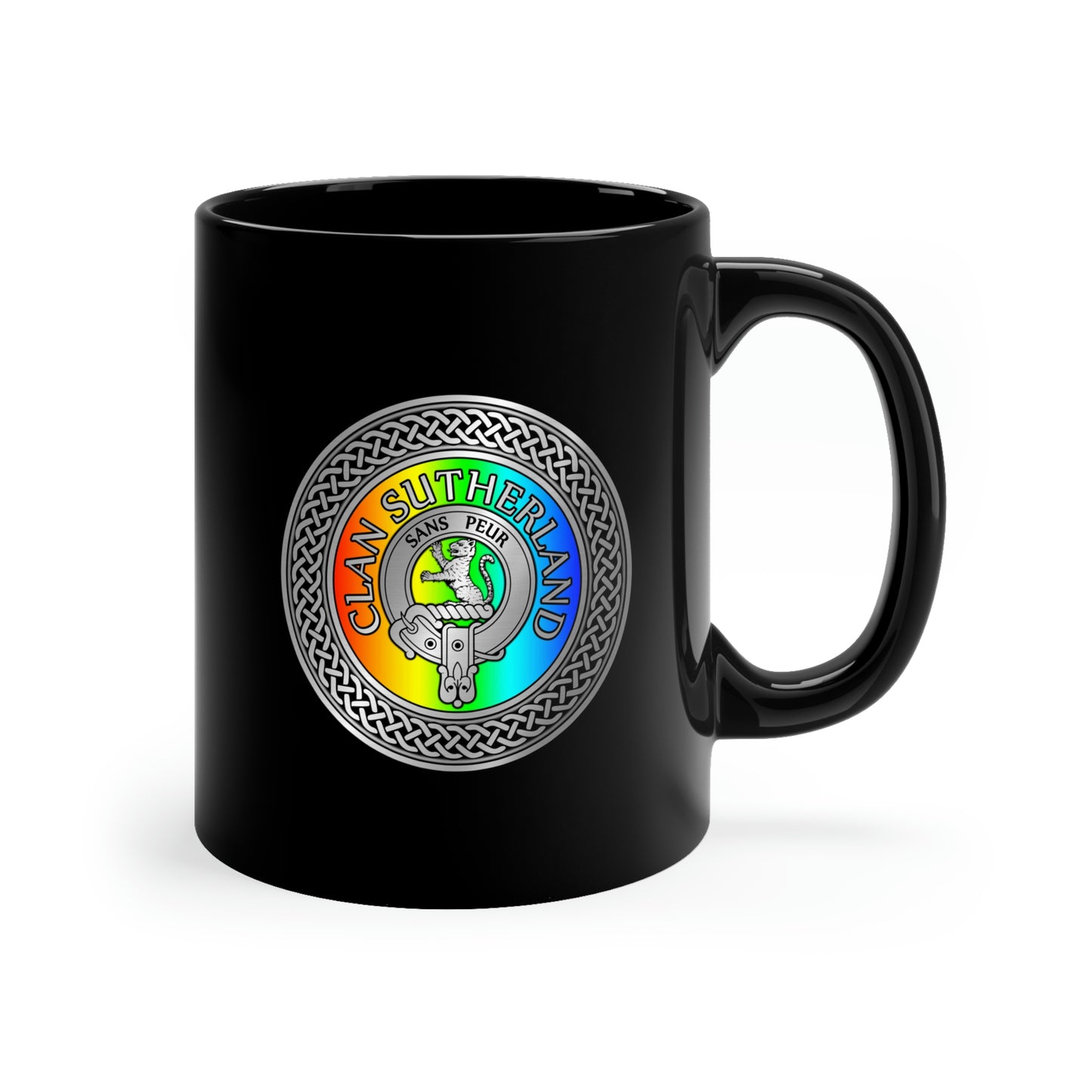 Clan Sutherland Crest & Rainbow 11oz Black Mug