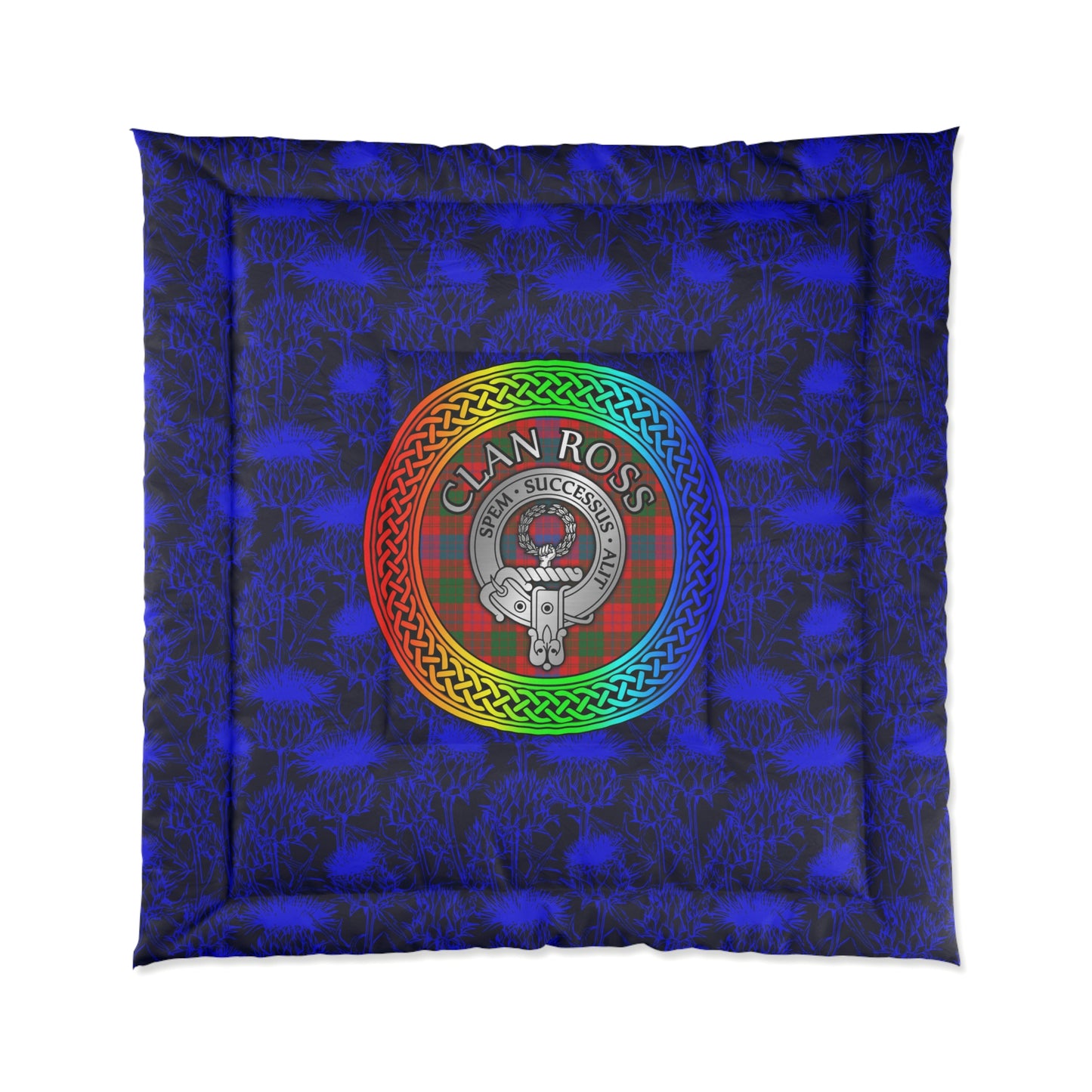 Clan Ross Crest & Tartan Rainbow Knot Comforter