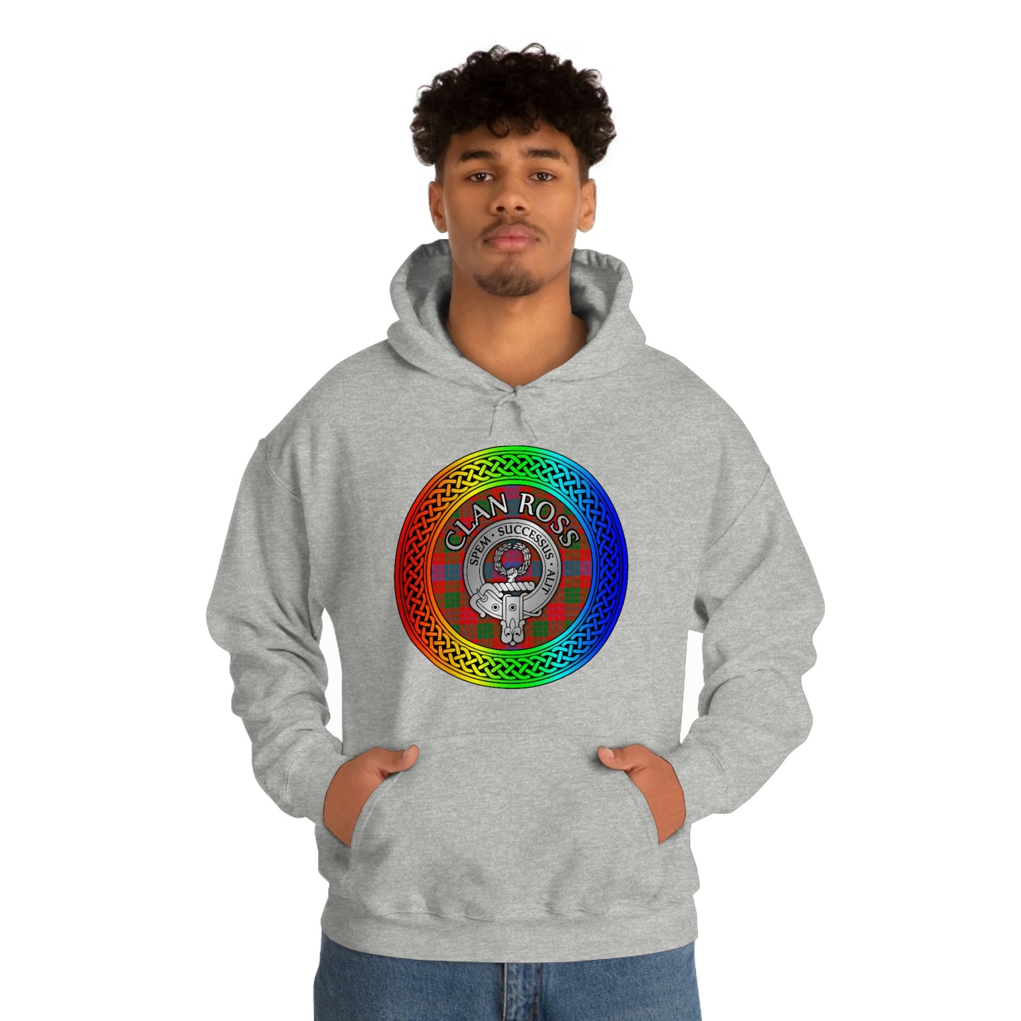 Clan Ross Crest & Tartan Rainbow Knot Unisex Heavy Blend™ Hooded Sweatshirt