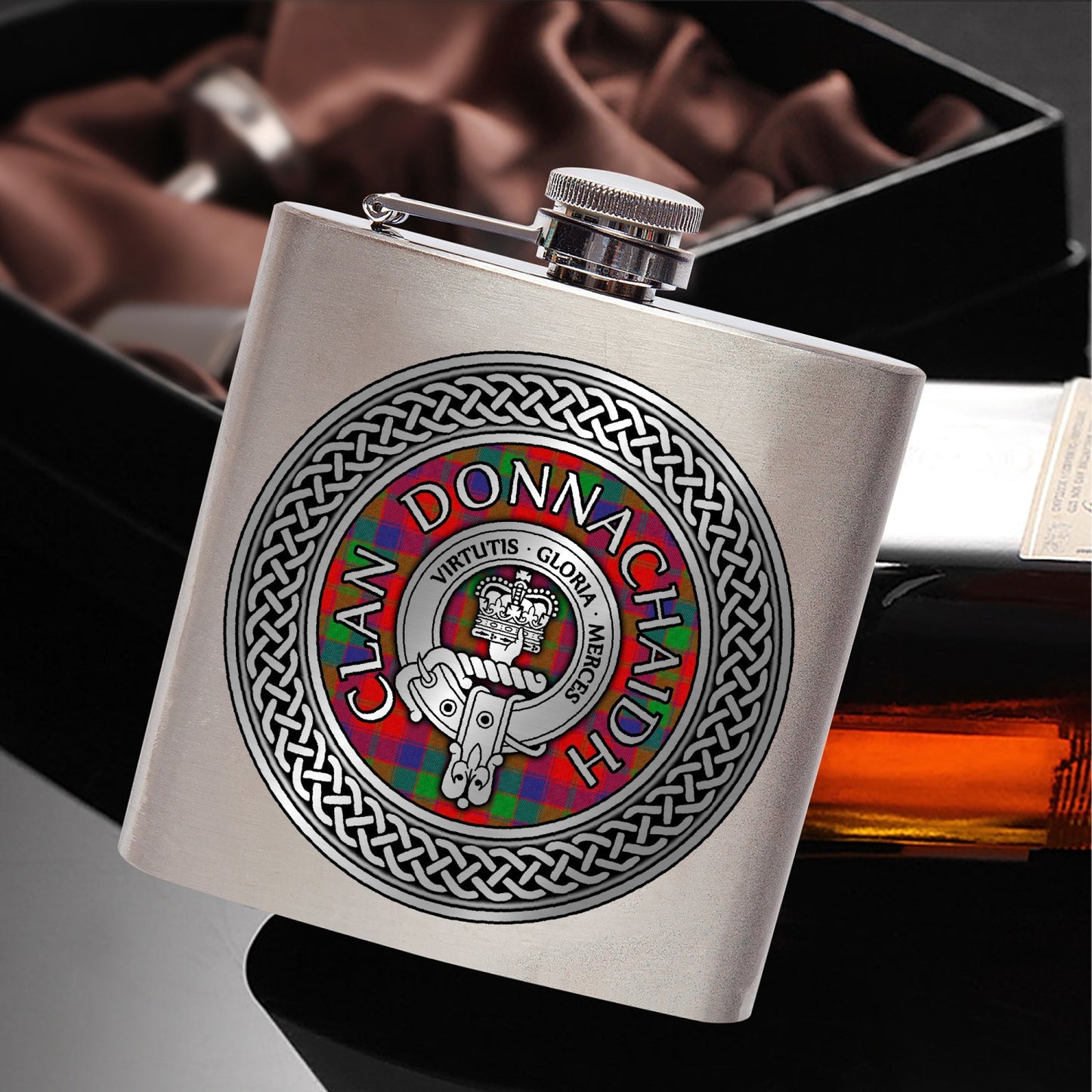 Clan Donnachaidh Crest & Tartan 6oz Stainless Steel Hip Flask