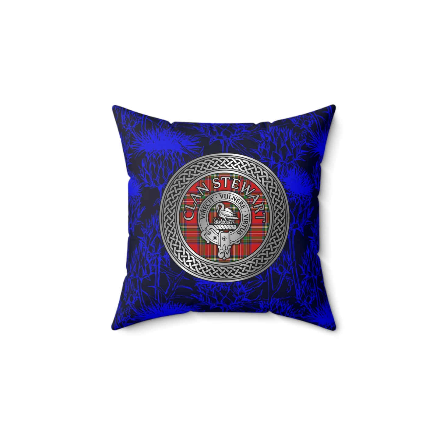 Clan Stewart Crest & Tartan Knot Spun Polyester Square Pillow