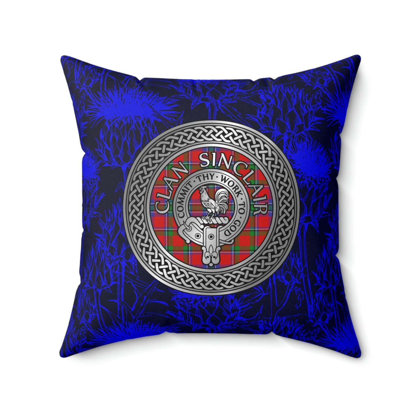 Clan Sinclair Crest & Tartan Knot Spun Polyester Square Pillow