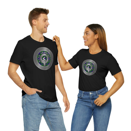 Clan Armstrong Tartan & Crest in Celtic Knot T-Shirt